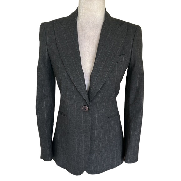 Theory Jaimie Charcoal Gray Pinstripe Fitted Blazer - 4 - Picture 2 of 13